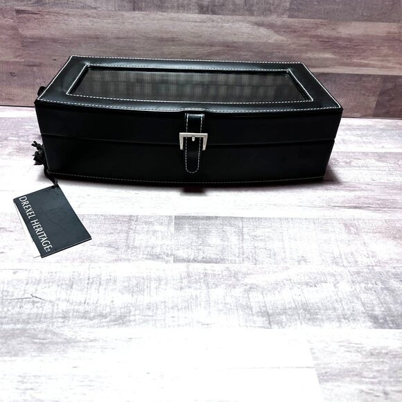 Drexel Heritage Mens Plaid Black Leatherette 5 Slot Watch Jewelry Organizer Box - Picture 4 of 10